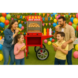 Máquina de hotdogs con carrito para eventos