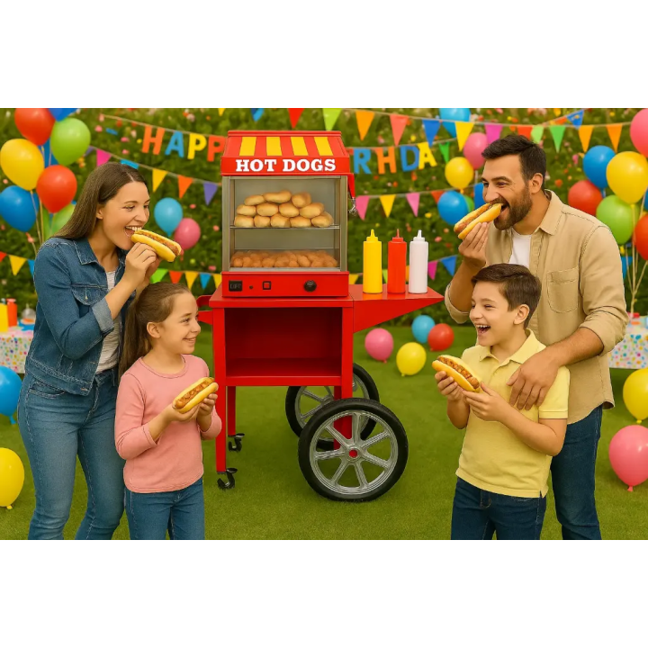 Máquina de hotdogs con carrito para eventos
