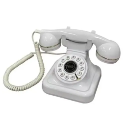 Teléfono vintage blanco de audiolibro para mensajes de invitados