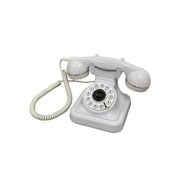 Teléfono vintage blanco de audiolibro para mensajes de invitados